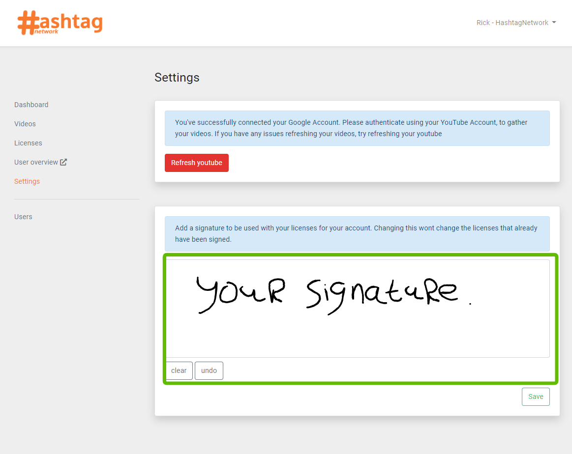 HashtagLicensing Personal Signature