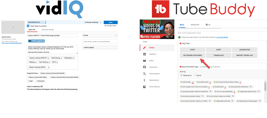 VidIQ vs TubeBuddy Upload Keyword
